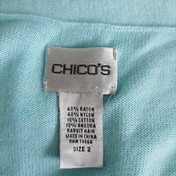 Chico's Womens Powder Blue V-Neck Long Sleeve Knit Pullover Sweater Size 2 US L - Picture 5 of 6